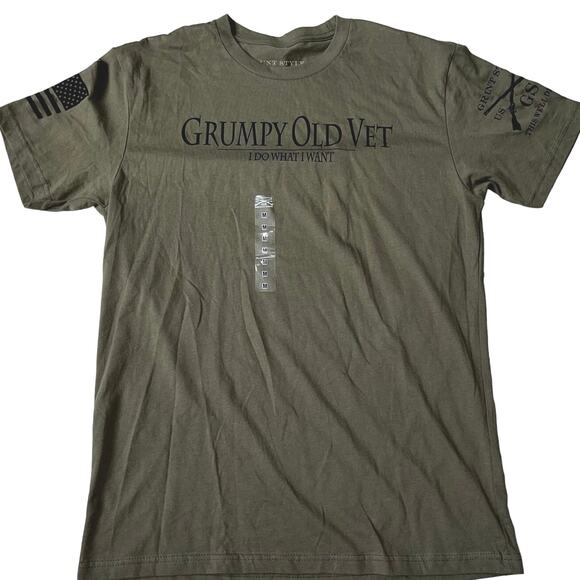 Grunt Style Men’s MD Grumpy Old Vet I Do What I Want Graphic Army Green T-shirt - Picture 1 of 5